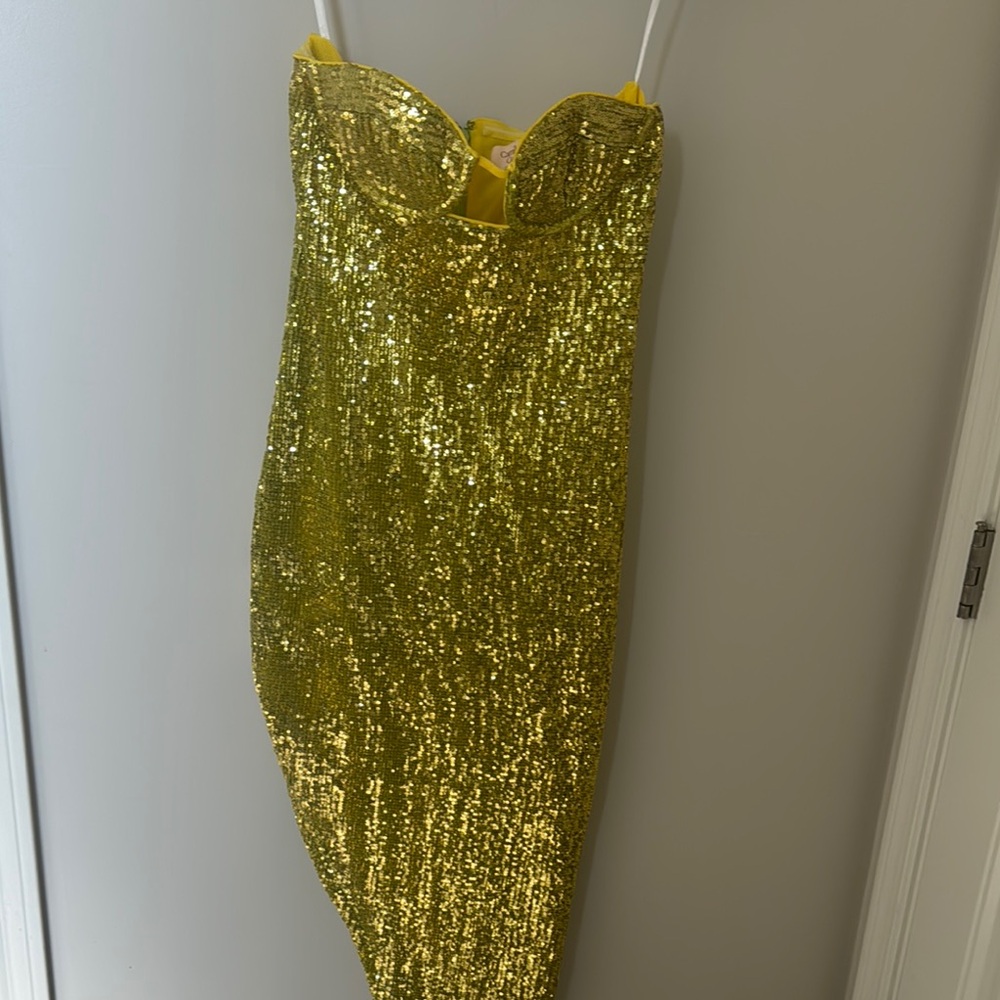 Camila Coelho Gold Bodycon Mini Dress with Spaghetti Straps